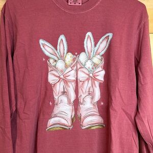 Comfort Colors Mauve Pink Bunny Boots Long Sleeve Tee